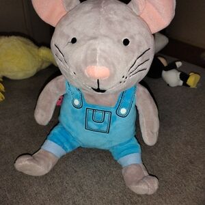 Gray Mouse Plush Toy with Blue Overalls